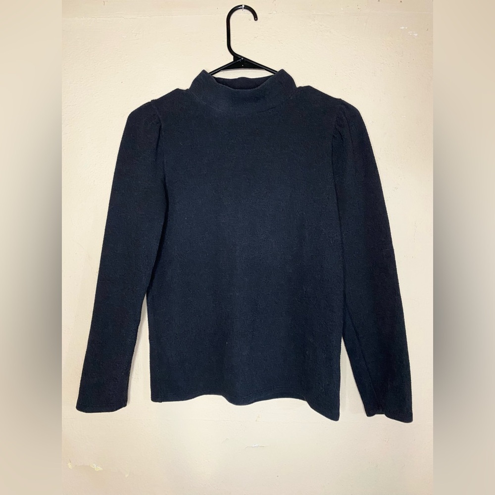 Madewell Charcoal Grey Mockneck Puff-Sleeve Top